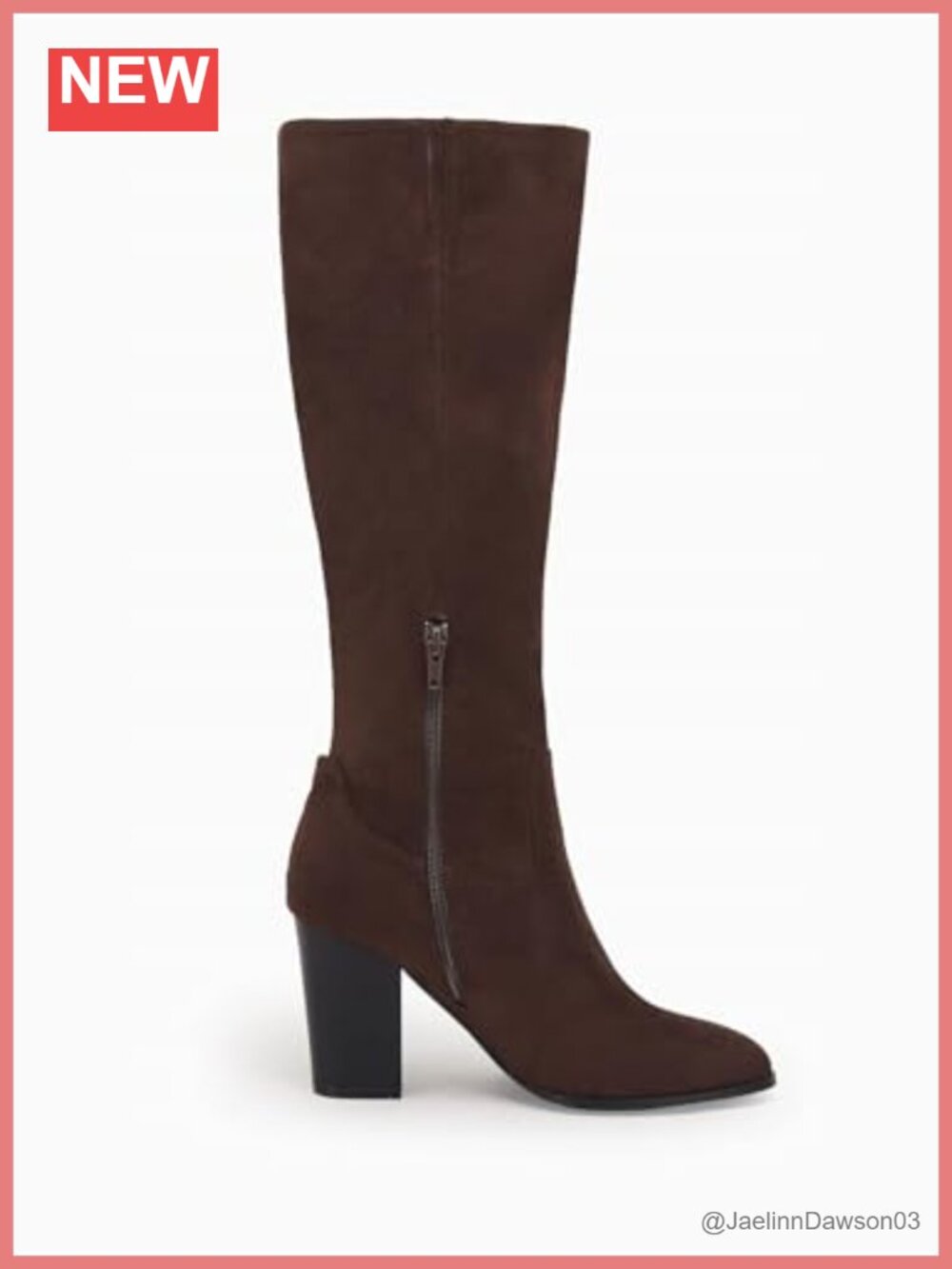 Faux Suede Knee High Boots Side Zipper Chunky Heel Stretch Winter Boots - Picture 3 of 6